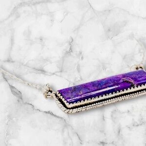 Vibrant Purple Mohave Turquoise Bar Necklace in Sterling Silver Setting